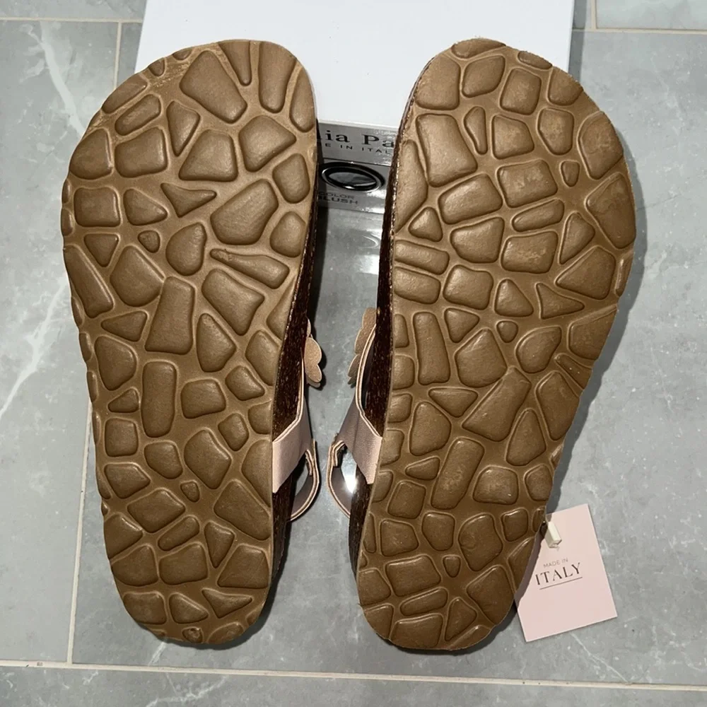 Giulia Palau Made in Italy Big Girl Sandals Velcro Flowers Gold